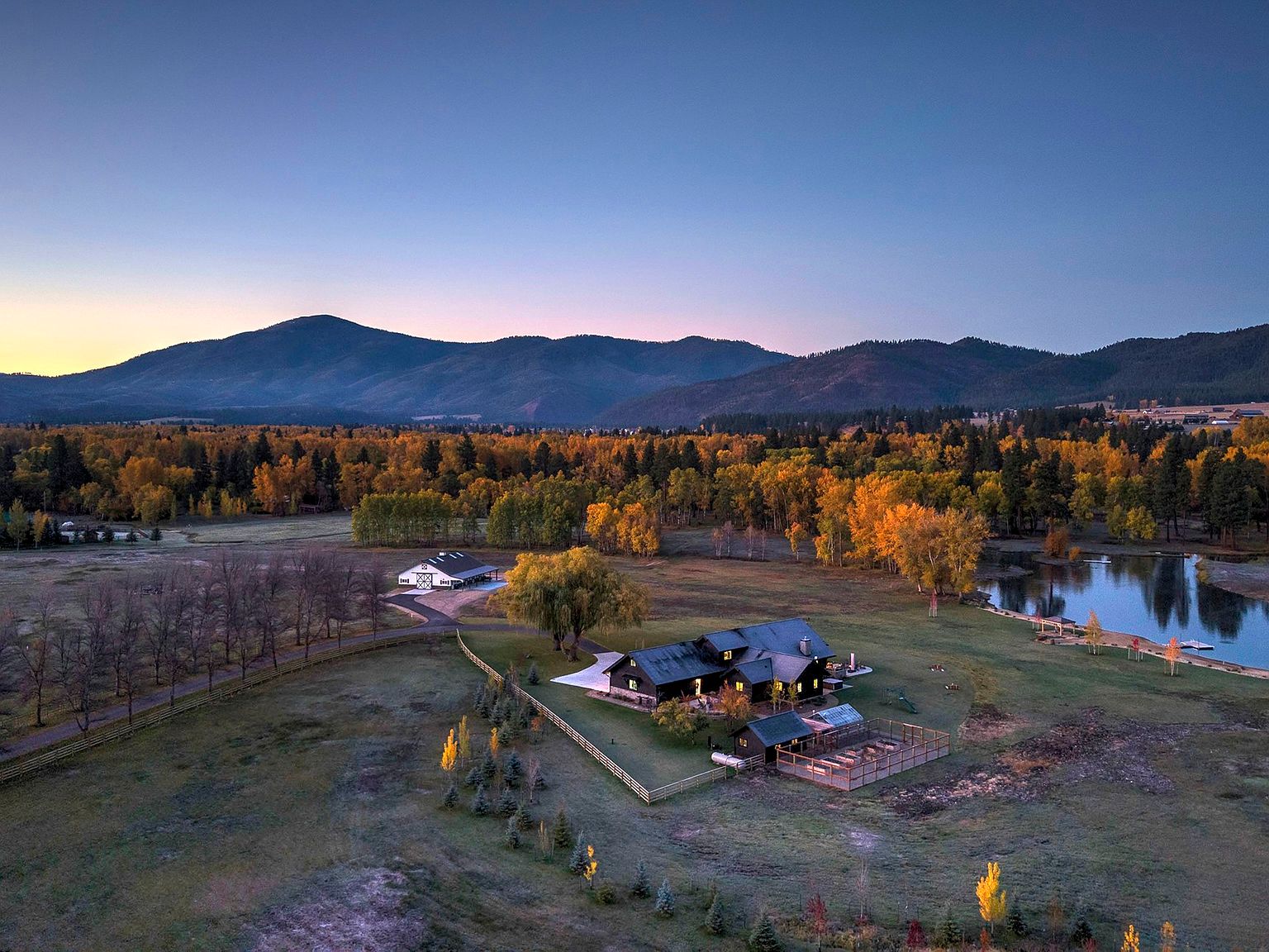 Aerial view of a Bitterroot Valley property with integrated smart home technology